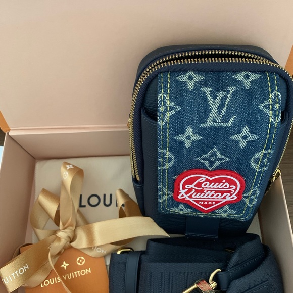 NWT Louis Vuitton Denim & Leather Double Phone Pouch - Picture 7 of 16